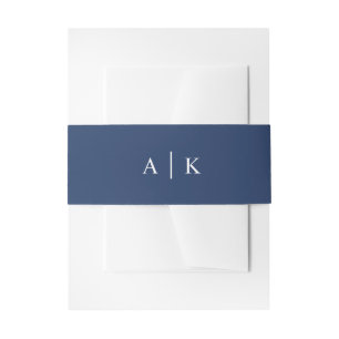 Simple monogram navy blue invitation belly band
