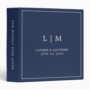 Simple Monogram Navy Blue Wedding Photo Album Binder