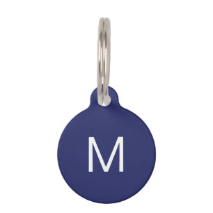 Simple monogram navy blue white dog name info pet tag