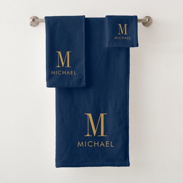 Simple Monogram Navy BluePersonalized Bath Towel Set (Insitu)