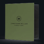 Simple Monogram Olive Office School  Binder<br><div class="desc">Modern Monogram Olive Green Black Classic Block Typography Name Home Office Professional Work Back to School Recipe 3 ring binder</div>
