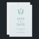 Simple Monogram Pale Blue Save The Date<br><div class="desc">Announce your engagement with this modern save the date card. It features a mix of classic and script typography in turquoise over a solid pale blue background. Enter the bride and groom's monogram in the centre of a crest. All the colours can be customized to suite your wedding colour palette....</div>