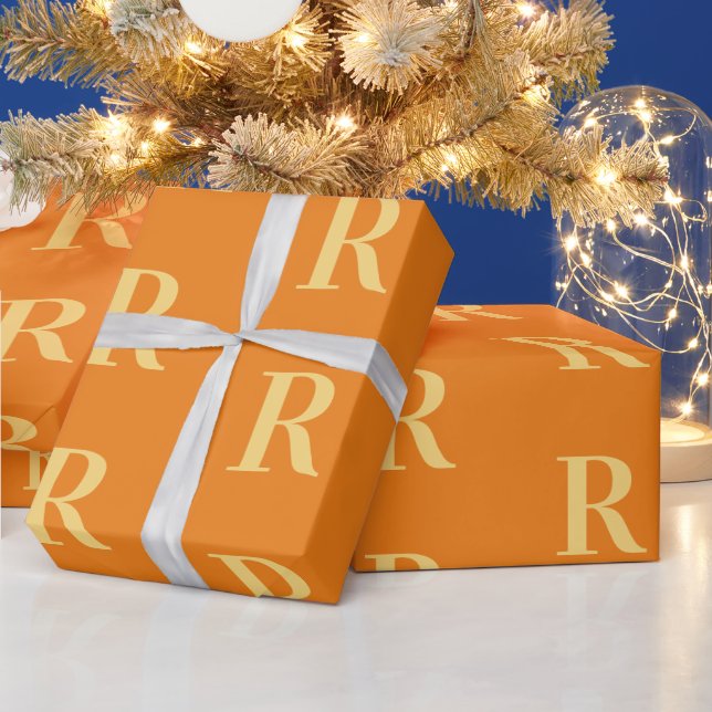 Simple Monogram Pattern Orange Wrapping Paper (Holidays)