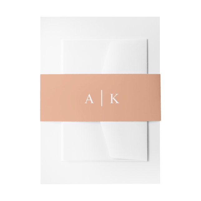 Simple monogram peach invitation belly band (Front Example)