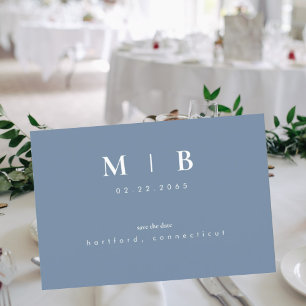 Simple Monogram Periwinkle Save the Date QR  Announcement Postcard