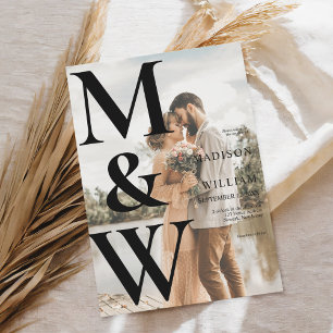 Simple Monogram Photo Modern Wedding Invitation