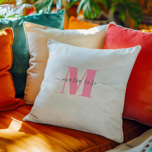 Simple Monogram Pink Blue Personalized Throw Pillow