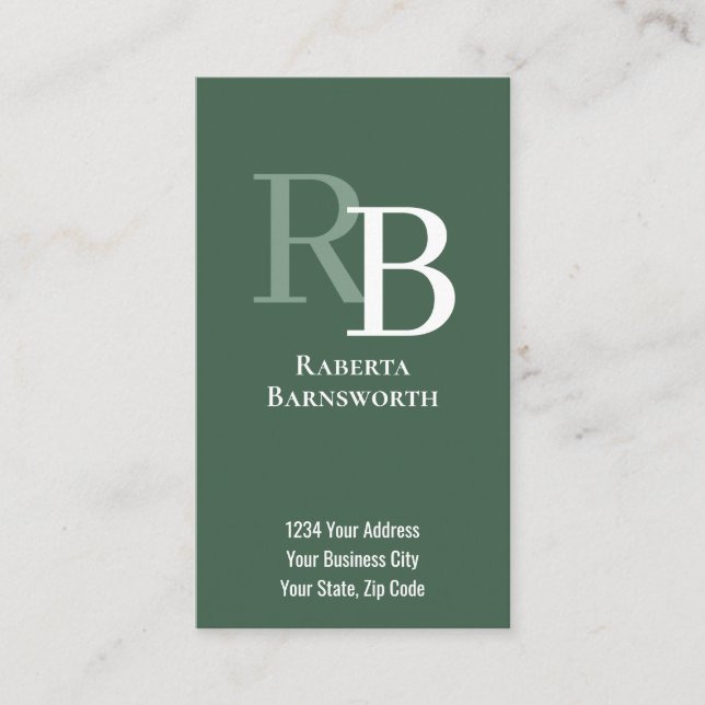 Simple Monogram QR Code Green | Connect with Me Business Card (Front)