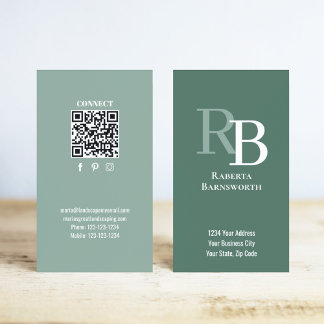 Simple Monogram QR Code Green | Connect with Me Business Card