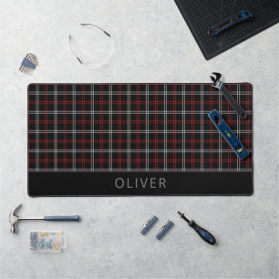 Simple Monogram Red Black Plaid Pattern Modern Desk Mat