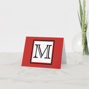 Simple Monogram Red Black White Blank Inside Note Card