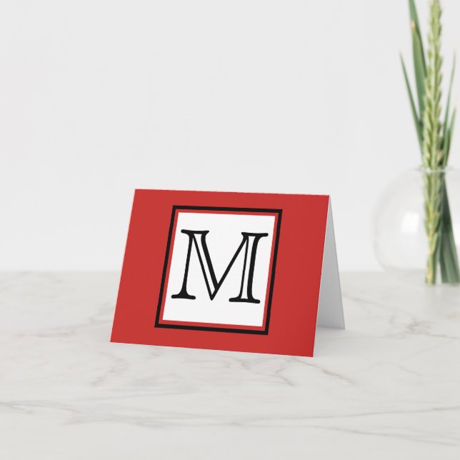 Simple Monogram Red Black White Blank Inside Note Card (Front)