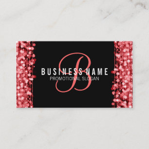 Simple Monogram Red Lights & Sparkles Business Card
