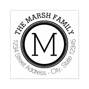 Simple Monogram Ring Name and Return Address Rubber Stamp