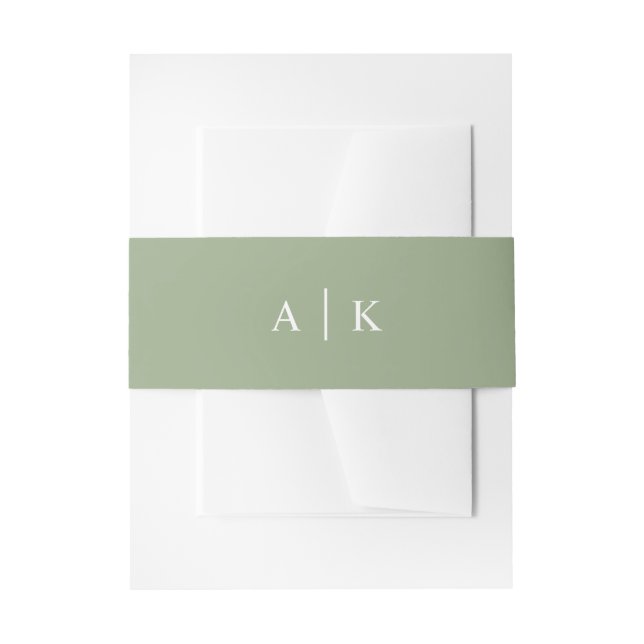 Simple monogram sage green invitation belly band (Front Example)