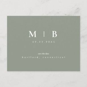 Simple Monogram Sage Save the Date QR Code Postcard