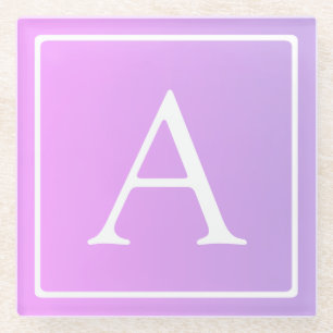 Simple Monogram Subtle Pink/Purple Ombre Glass Coaster