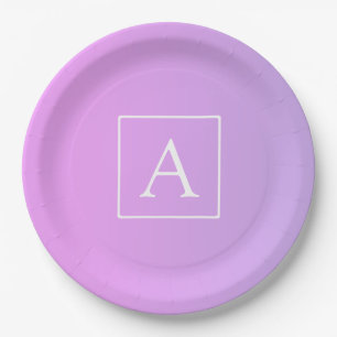 Simple Monogram Subtle Pink/Purple Ombre Paper Plate