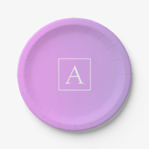 Simple Monogram Subtle Pink/Purple Ombre Paper Plate