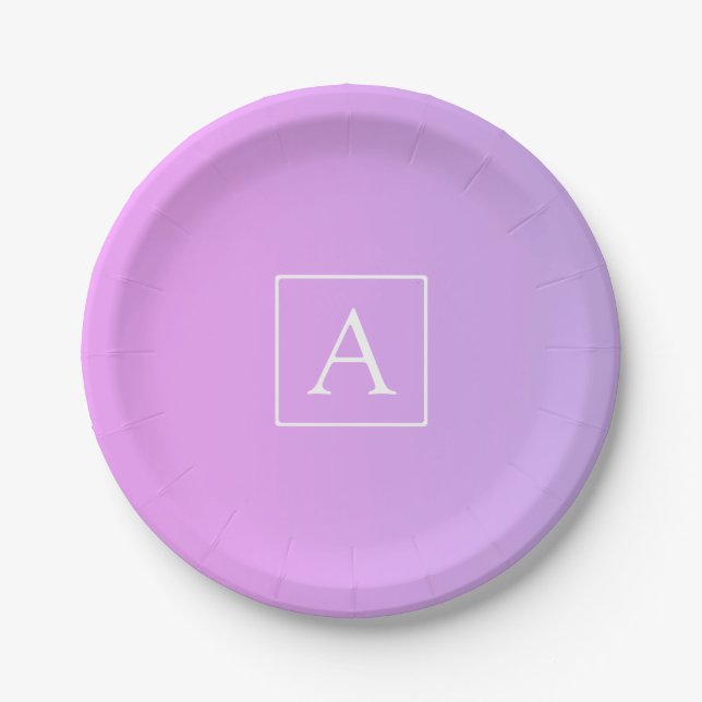 Simple Monogram | Subtle Pink/Purple Ombre Paper Plate (Front)