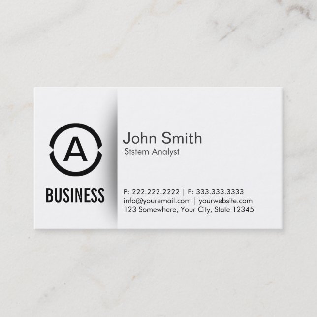 Simple Monogram System Analyst Business Card (Front)