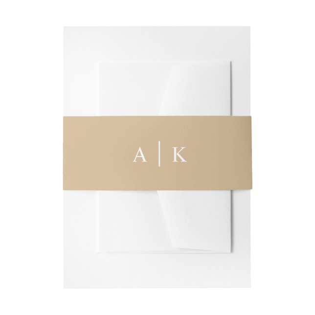 Simple monogram tan invitation belly band (Front Example)