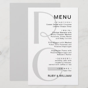 Simple Monogram Typography minimalist wedding menu