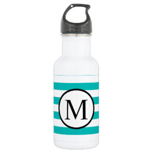 Simple Monogram with Aqua Horizontal Stripes 532 Ml Water Bottle