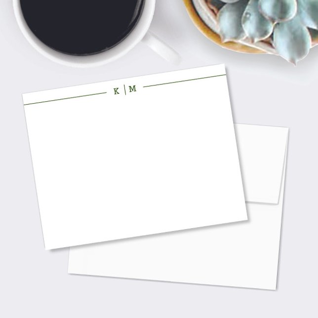 Simple Monogram with Forest Green Lines Custom Card (Creator Uploaded)