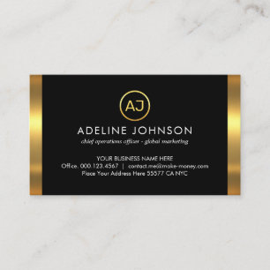 Simple Monogram With Gold Frame Business Card