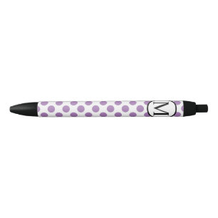 Simple Monogram with Lavender Polka Dots Black Ink Pen