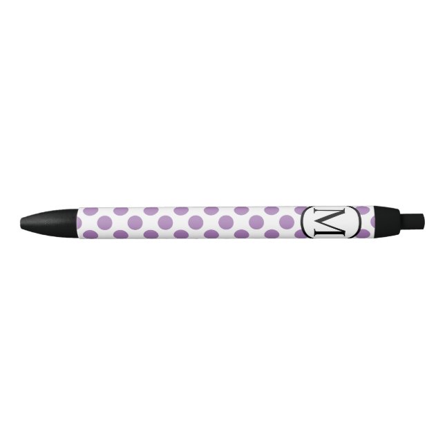 Simple Monogram with Lavender Polka Dots Black Ink Pen (Front)
