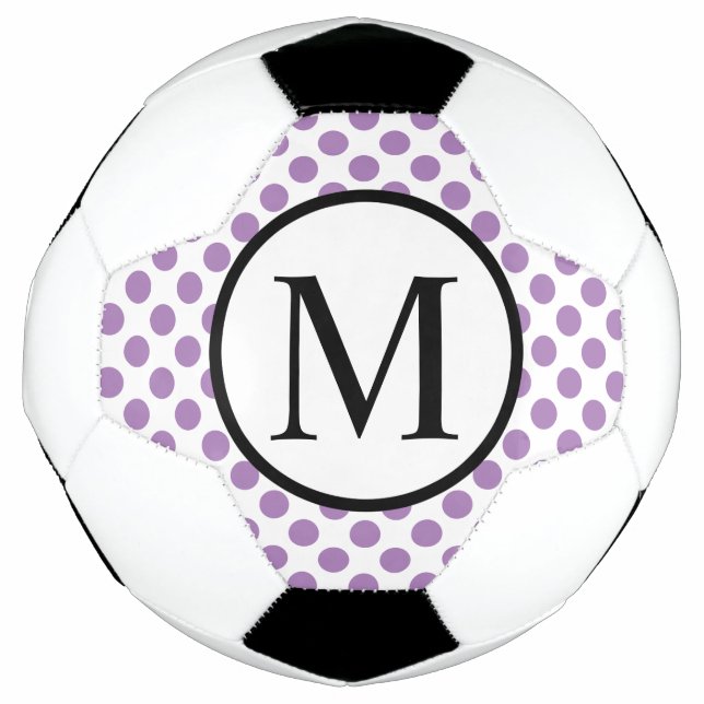 Simple Monogram with Lavender Polka Dots Soccer Ball (Front)