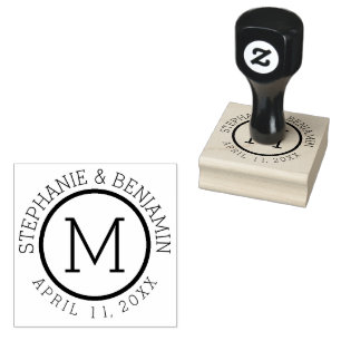 Simple Monogram with Name and Wedding Date Rubber Stamp