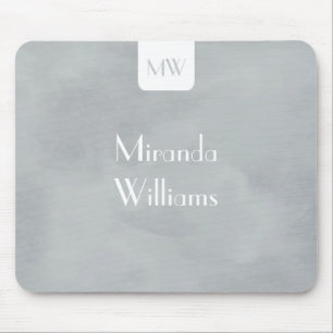 Simple Monogram With Name Modern Soft Grey Mouse Pad
