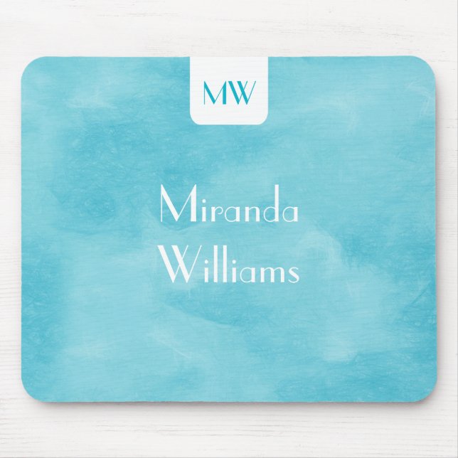 Simple Monogram With Name Modern Turquoise Mouse Pad (Front)