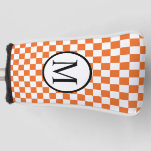 Simple Monogram with Orange Chequerboard Golf Head Cover