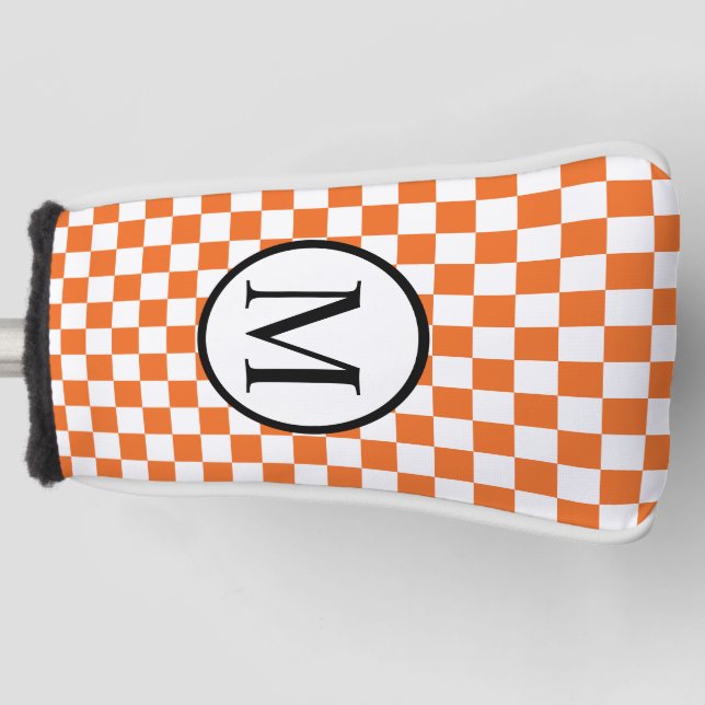 Simple Monogram with Orange Chequerboard Golf Head Cover (Front)