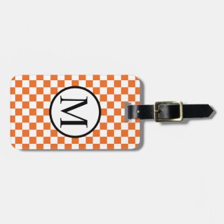 Simple Monogram with Orange Chequerboard Luggage Tag