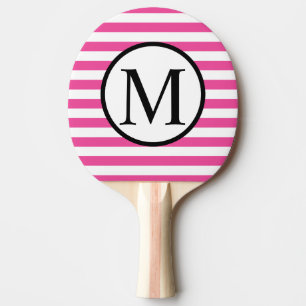 Simple Monogram with Pink Horizontal Stripes Ping Pong Paddle