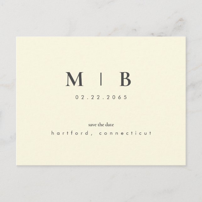 Simple Monogram Yellow Save the Date Wedding Postcard (Front)