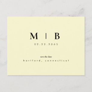 Simple Monogram Yellow Wedding Save the Date Postcard