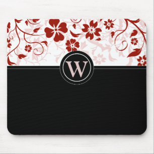 Simple Monogrammed Black and Red Mousepad