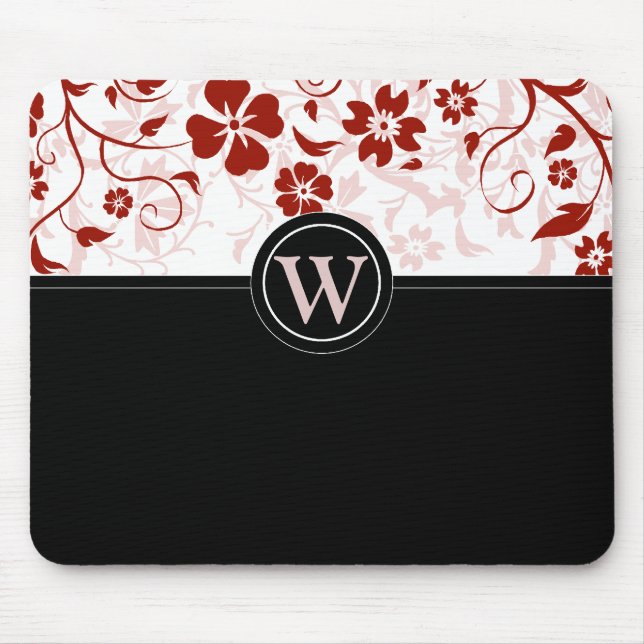 Simple Monogrammed Black and Red Mousepad (Front)