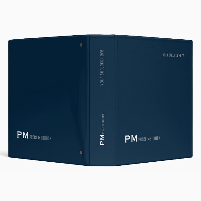 Simple Monogrammed Dark-Blue Binder with Name (Background)