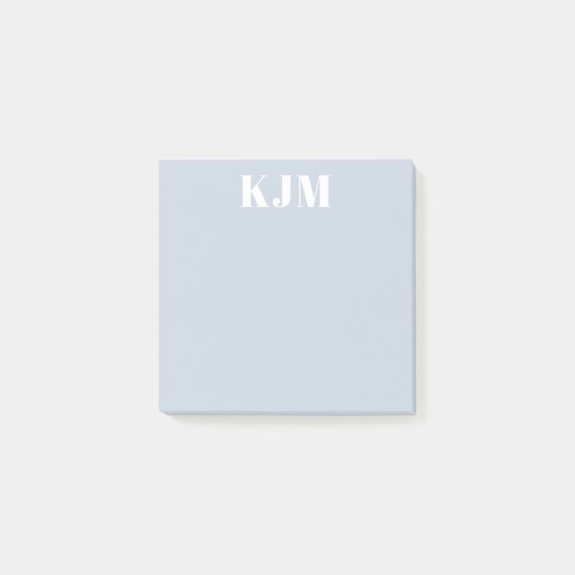 Simple Monogrammed Dusty Blue Postit Post-it Notes (Front)
