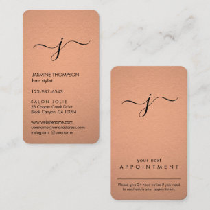 Simple Monogrammed Faux Copper Foil Vertical Appointment Card