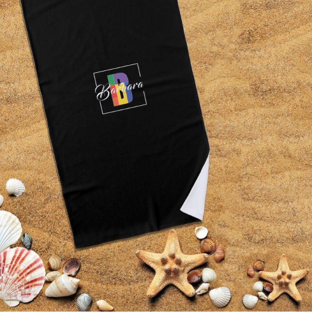Simple monogrammed initial coloured letter B black Beach Towel (Creator Uploaded)