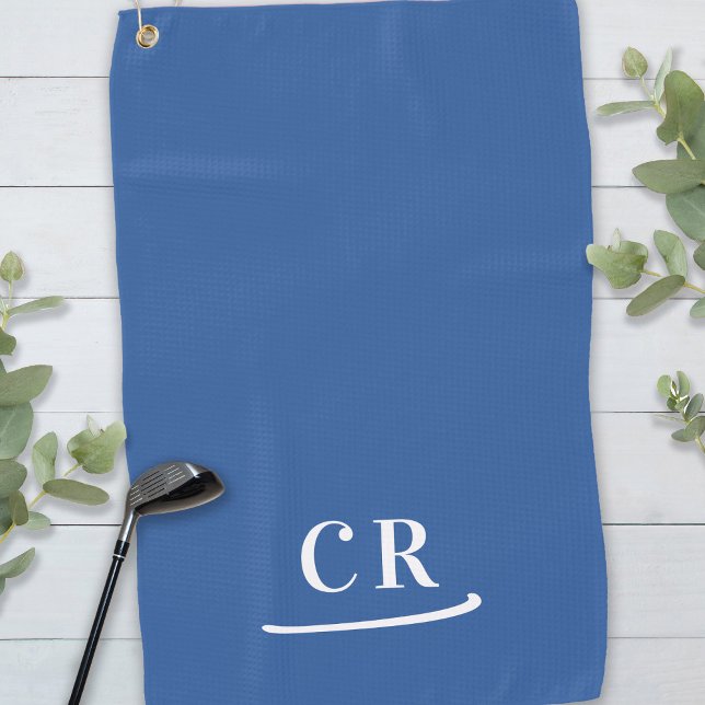 Simple Monogrammed Modern Modern Blue White Golf Towel (Simple Monogrammed Modern Modern Blue White Golf Towel)