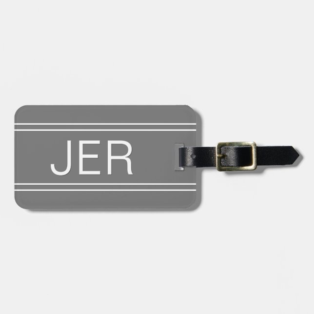 Simple Monogrammed Modern Stylish Grey Travel Luggage Tag (Front Horizontal)